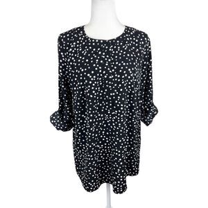 Renee C Blouse Women Small Black White Polka Dot Long Sleeve Henley Casual